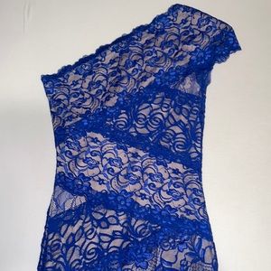 Mini one shoulder blue lace cocktail dress great condition
